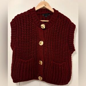 Zara Burgundy Sweater Vest with Gold Buttons